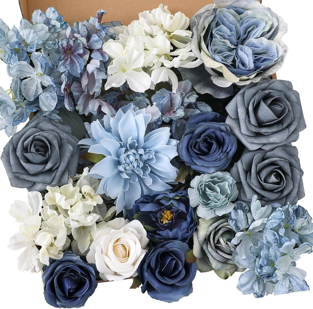 Dusty Blue Artificial Flower Combo Box – Wedding DIY Bouquet Set