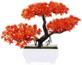 Mini Artificial Bonsai Tree Plant with Cement Pot – Orange Décor