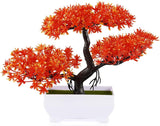Mini Artificial Bonsai Tree Plant with Cement Pot – Orange Décor