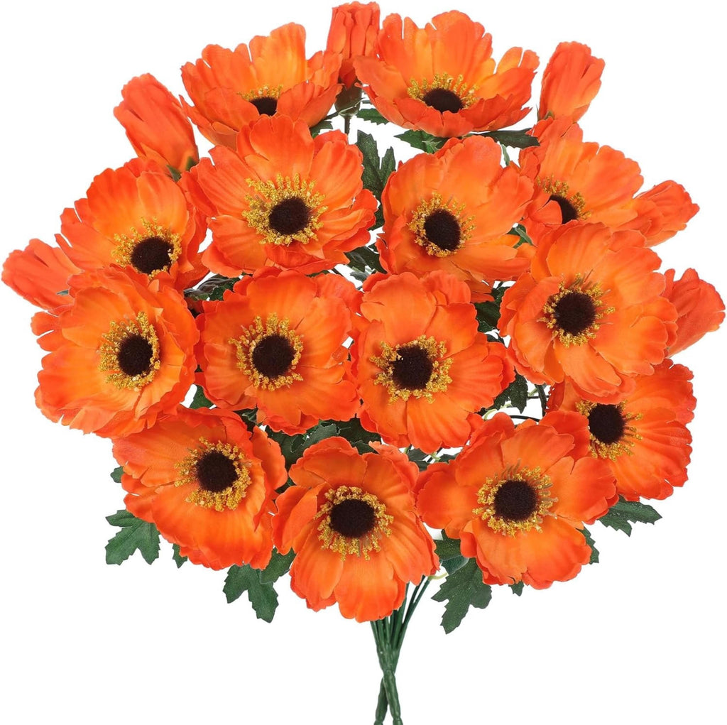 Orange Artificial Poppy Bouquet – 10 Head Faux Spring Flowers Deco